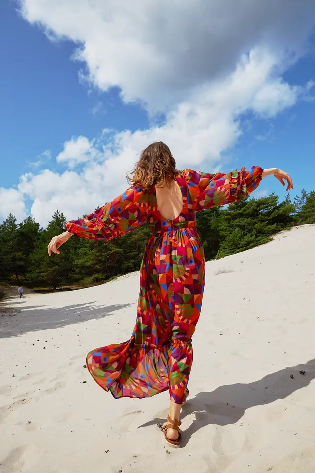 Chicosoleil Robes Georgette robe longue toucan viscose manches ballons