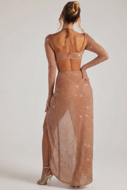 Oh Polly Champel 6139 robe maxi latte perlée