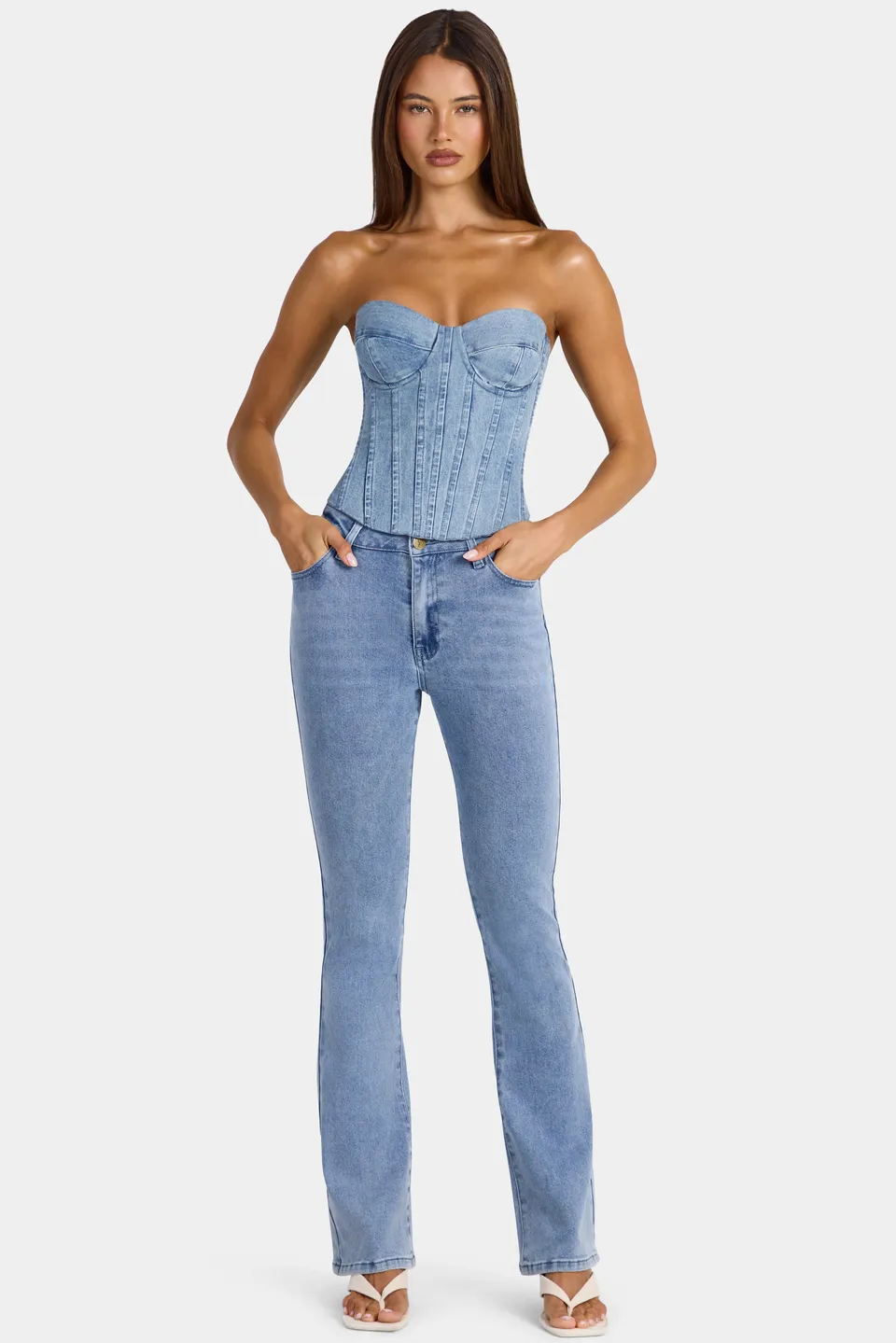 Oh Polly Lilianna Jean Évasé Bleu Moyen Taille Basse