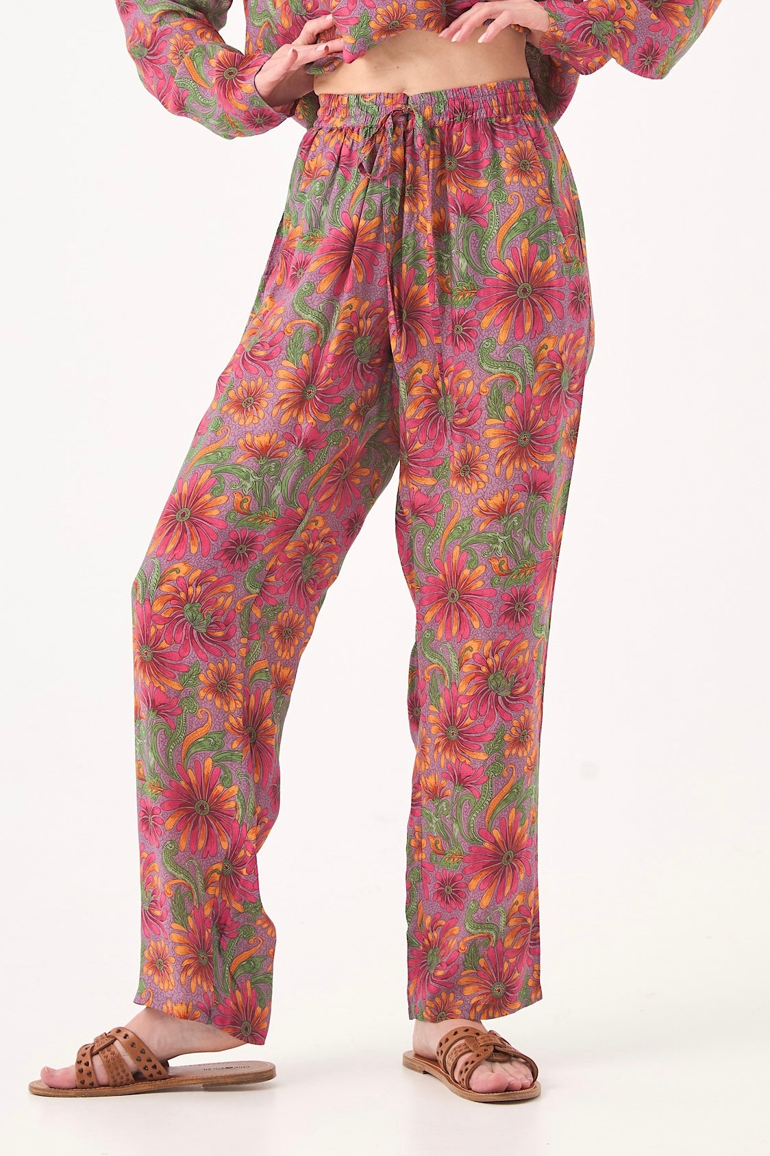 Chicosoleil LOUIZON pantalon viscose Fleur de Satin large