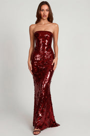 Oh Polly Nottola robe maxi bustier rouge sequins 3D