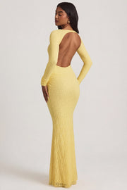 Oh Polly Tarini 14103 robe longue jaune pastel dentelle