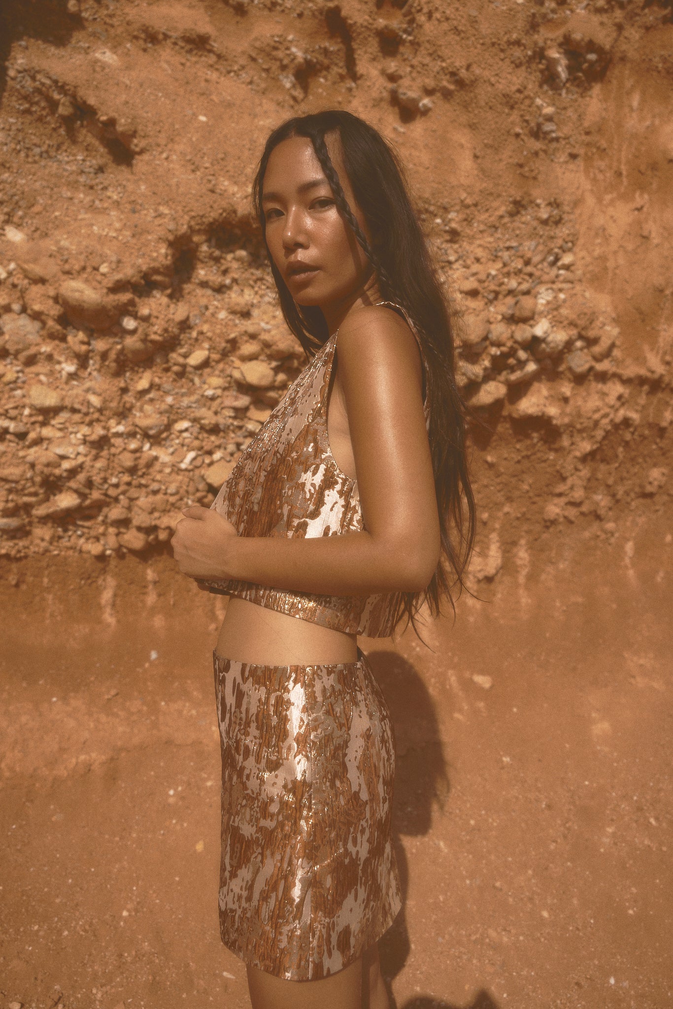 The Ethiquette Bronze Camouflage mini jupe jacquard M
