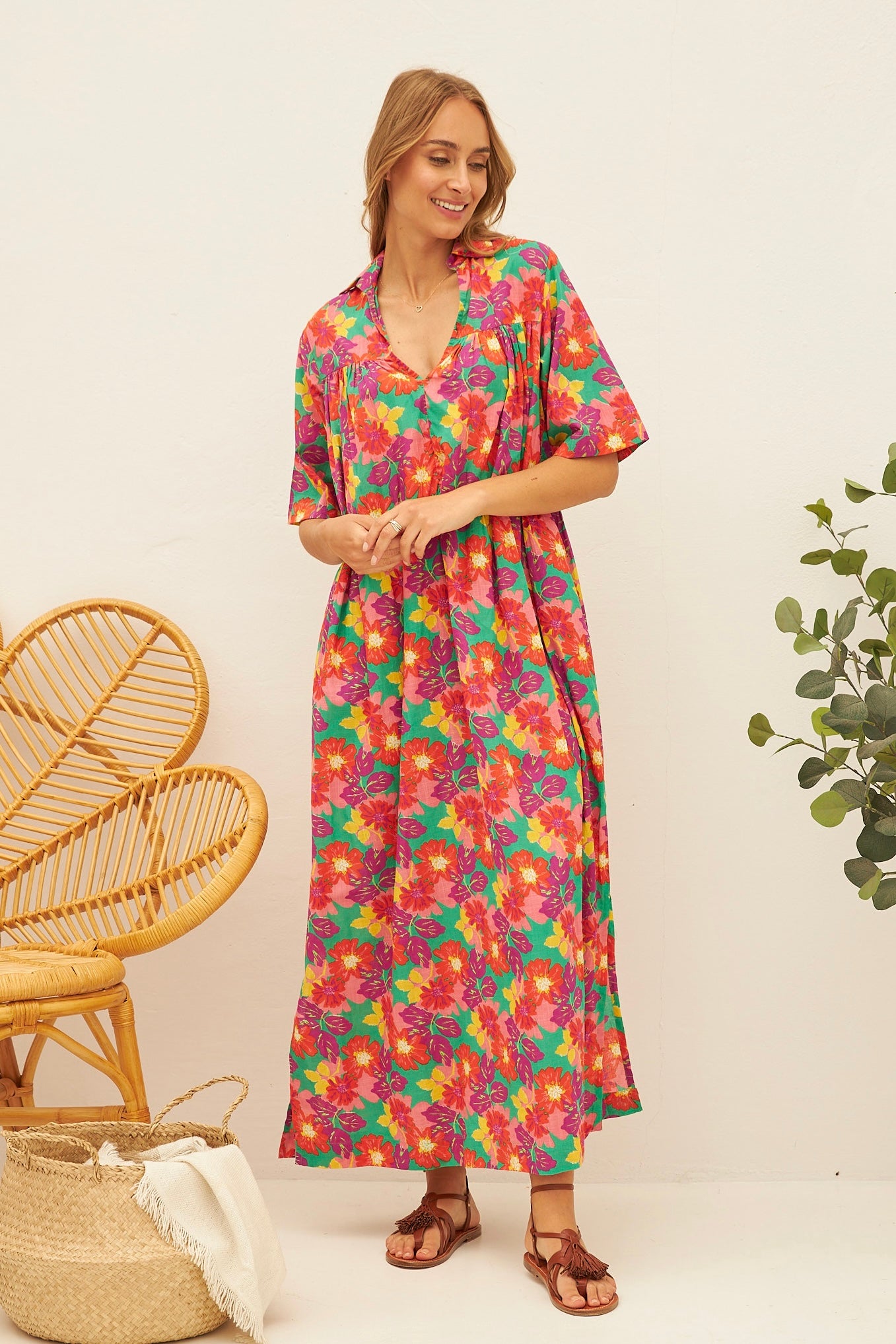 Chicosoleil Kiana robe longue verte coton Jaipur