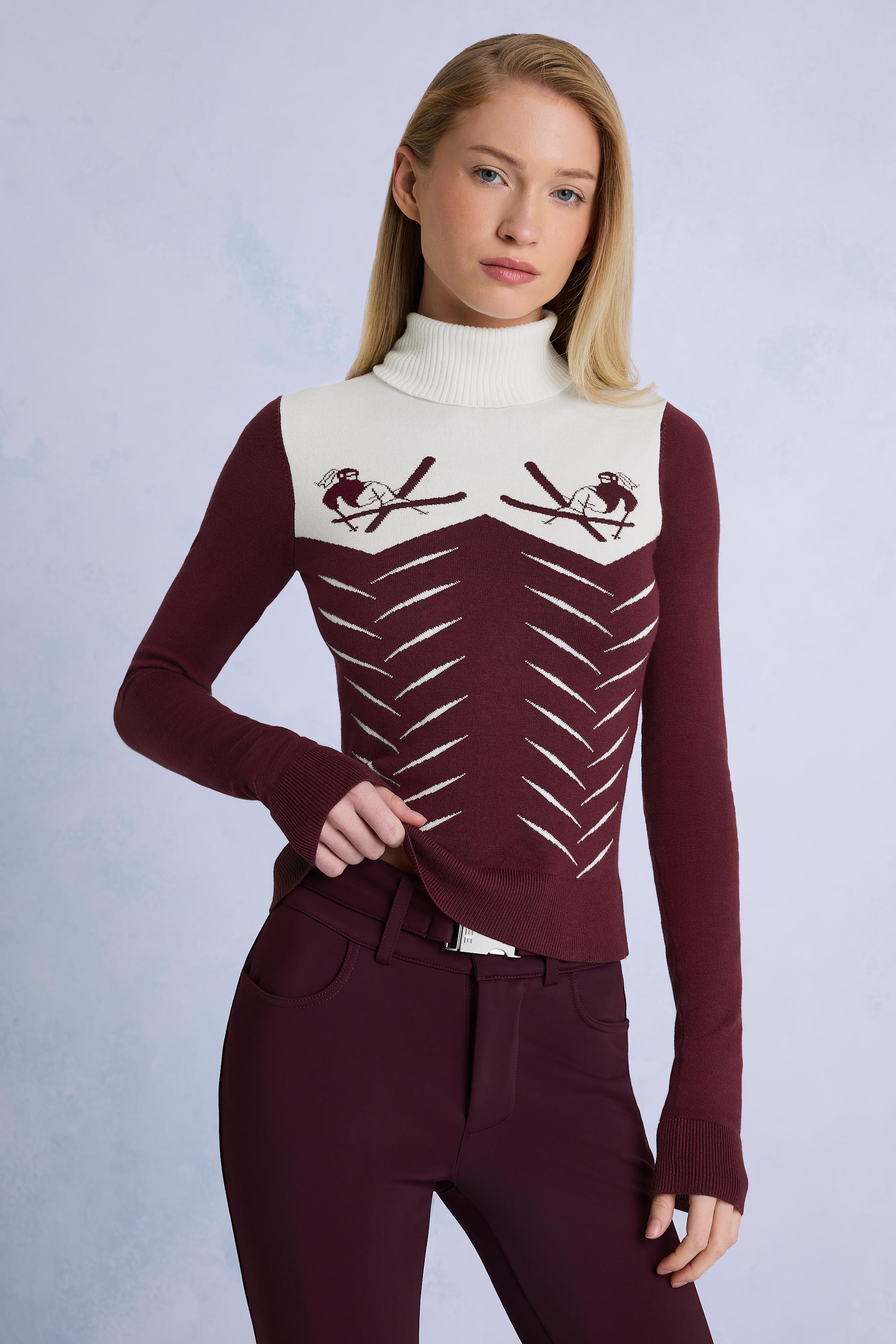 Oh Polly Tops BT2411 haut tricot bordeaux col roulé