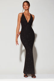 Oh Polly Embellished Verona 7210 robe halter noire perlée