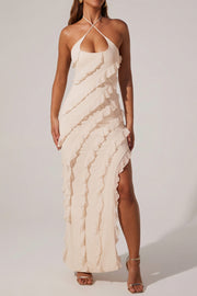 Oh Polly Calico robe longue ivoire volants fente licou