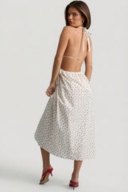 Oh Polly Robe Midaxi Rose Print Coton Dos Nu