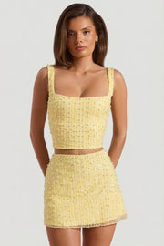 Oh Polly Lirael 14478 crop top col carré limoncello perles