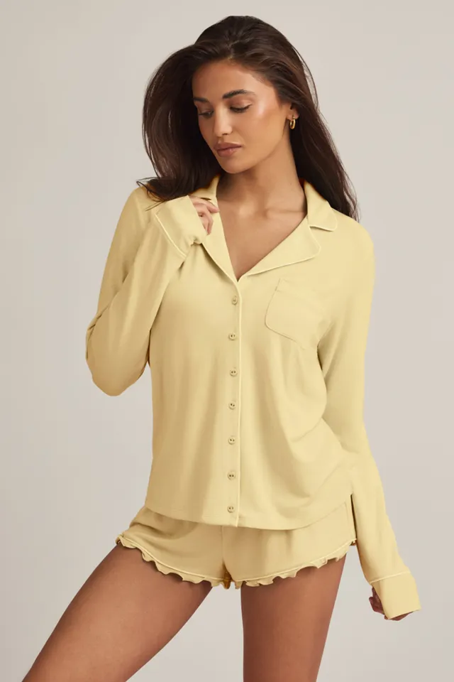 Oh Polly Mirae Haut Pyjama Modal Jaune Pastel Manches Longues