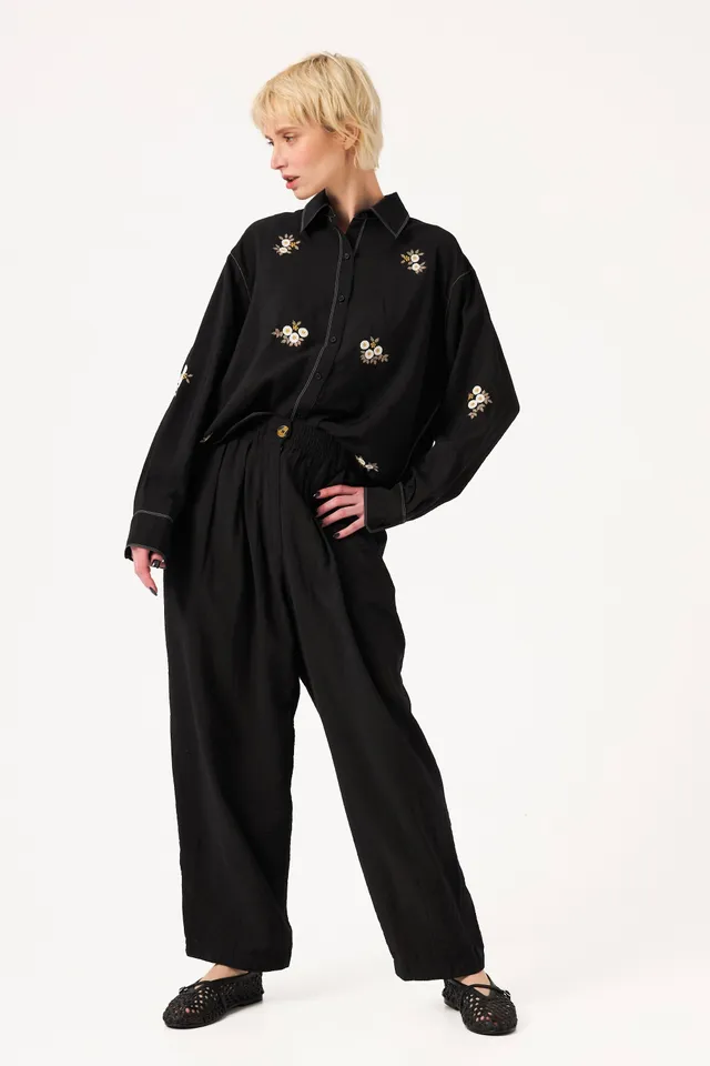 Chicosoleil Aïko pantalon large noir viscose taille haute
