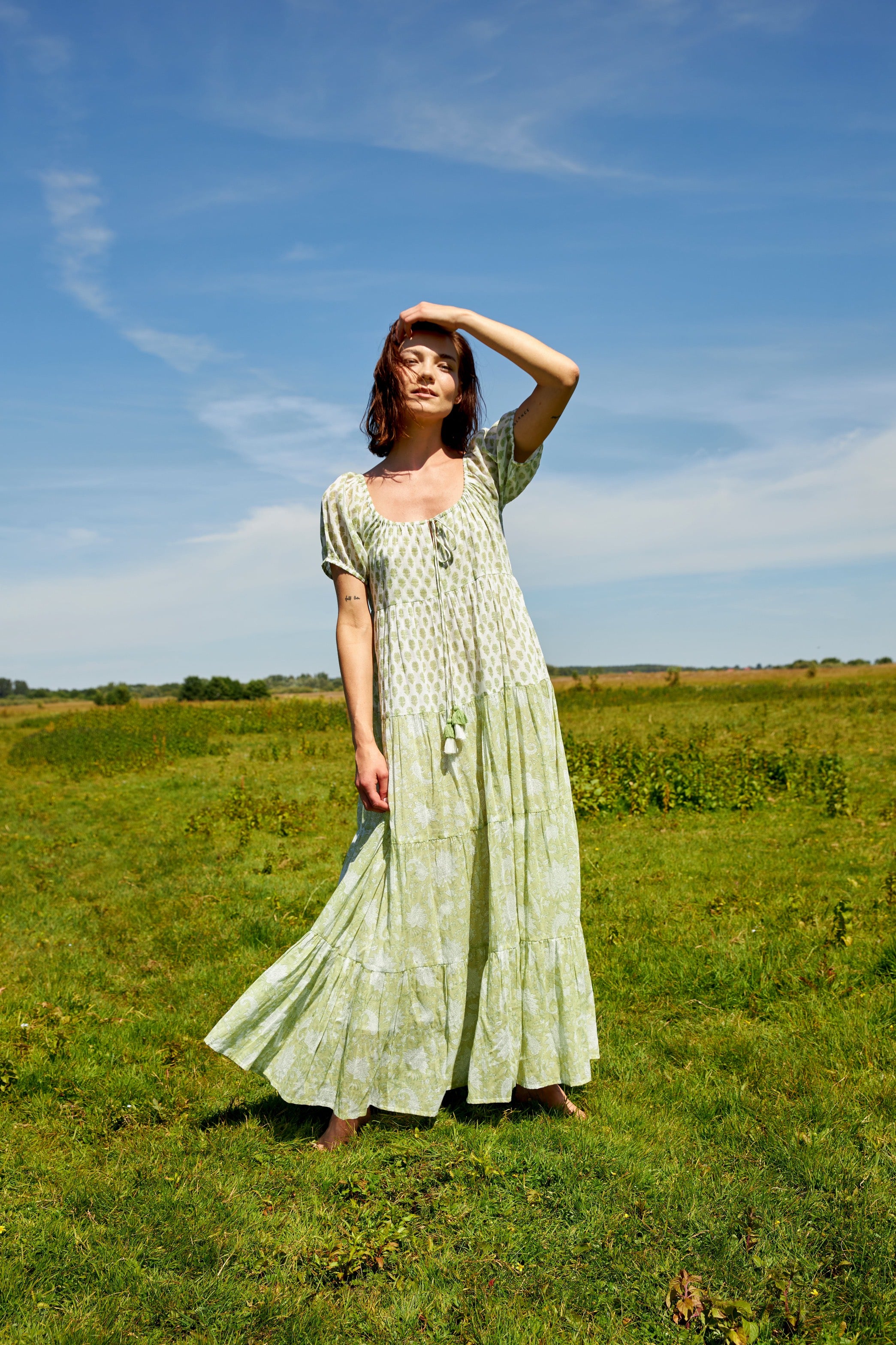 Chicosoleil Rikita robe longue verte coton floral