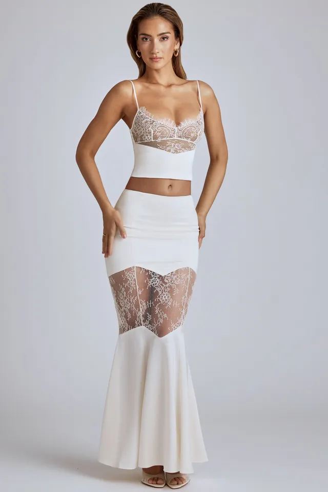 Oh Polly Skirts Sofie jupe longue ivoire dentelle