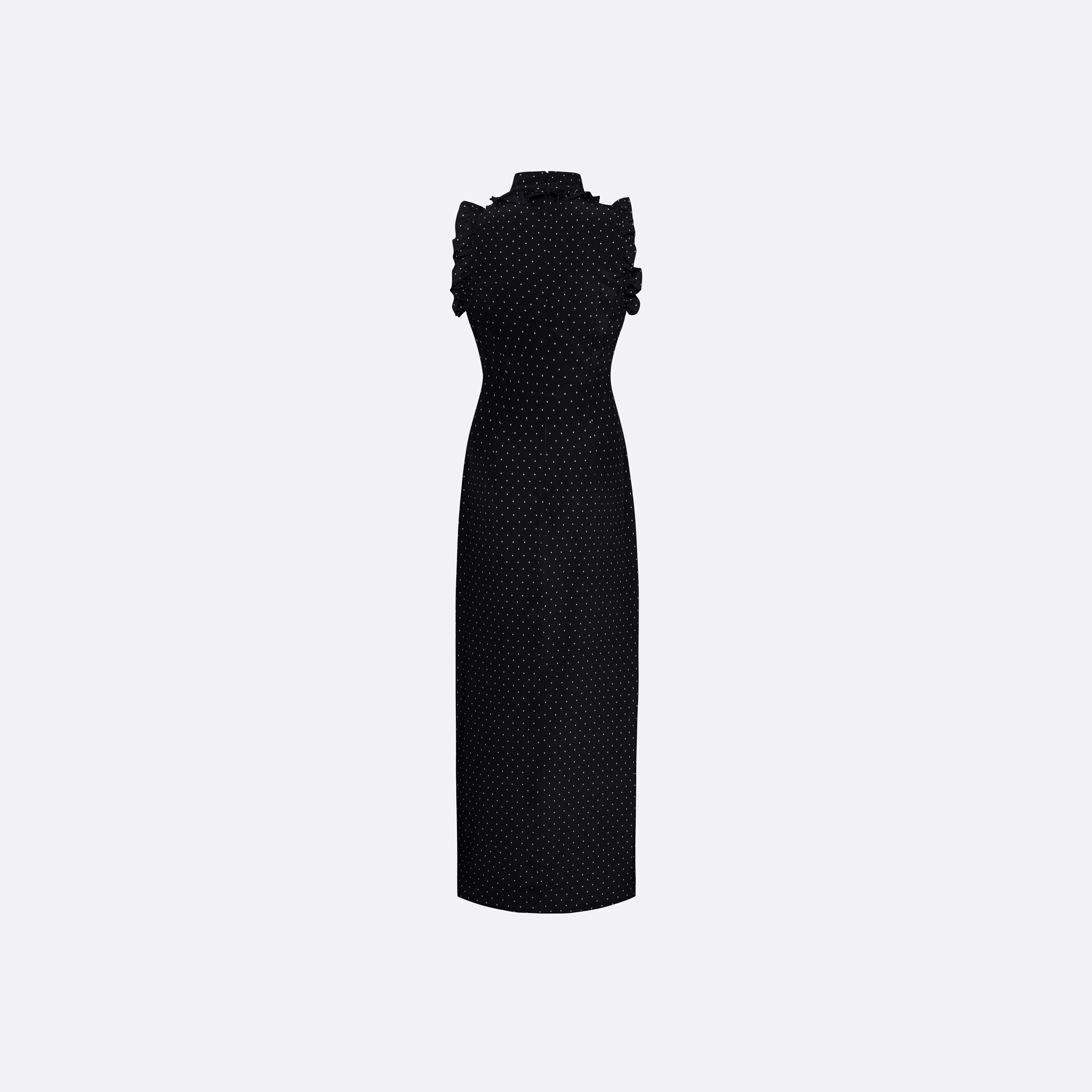 Alessandra Rich Silk High Neck Midi Dress robe noir ivoire 36-46