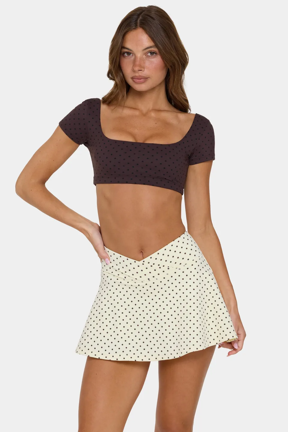 Bo+Tee Soft Active crop top marron Choc Chip manches
