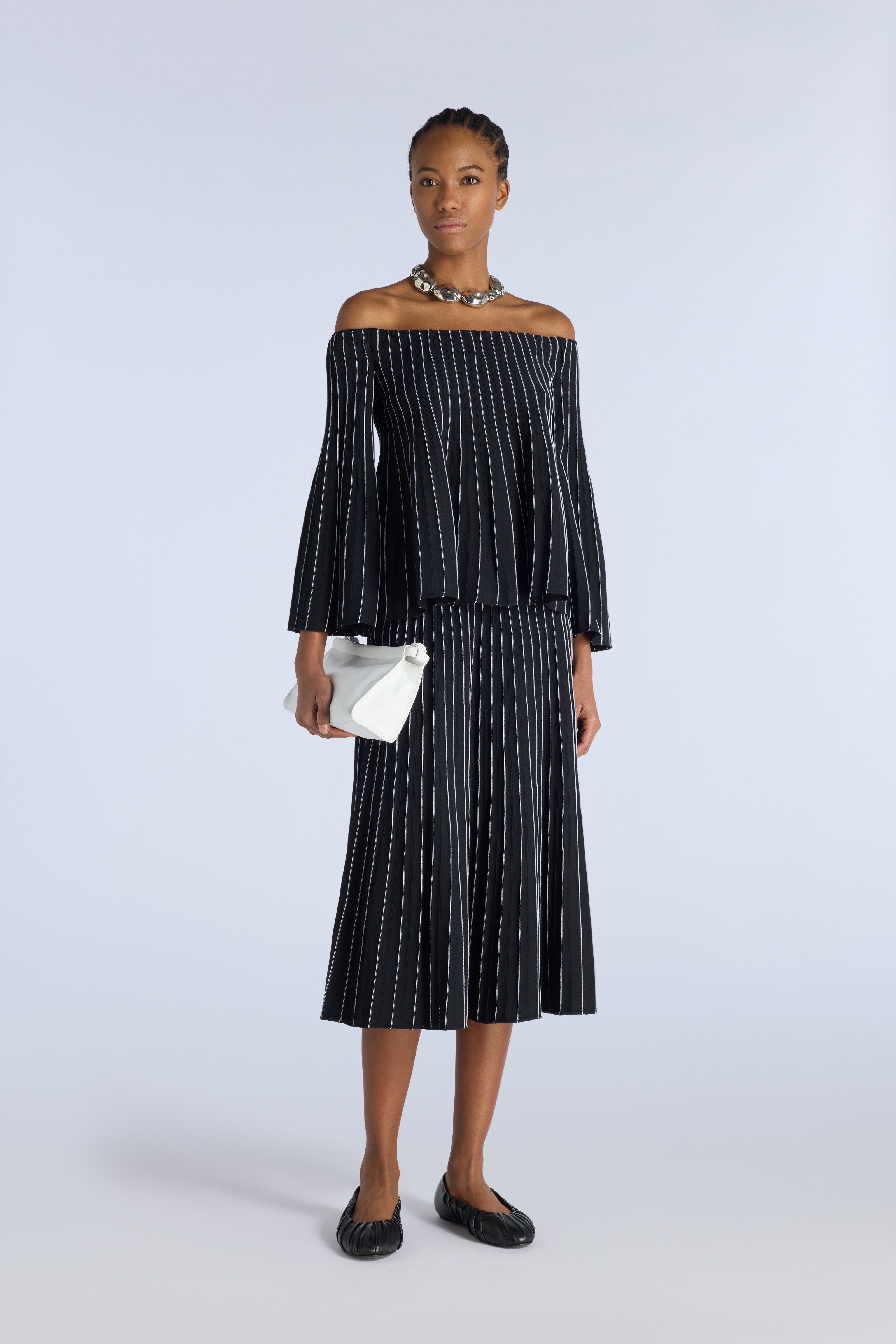 Liviana Conti Dolfina pull plissé noir blanc nylon