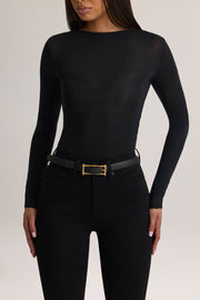 Oh Polly Alia 8641 top noir froncé manches longues