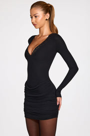 Oh Polly Elona Robe Mini Noire Modal Manches Longues