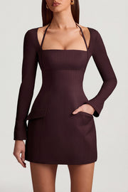 Oh Polly Dresses Ksenia robe mini marron chocolat rayures trapèze