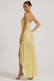 Oh Polly Kerra robe maxi jaune strass asymétrique