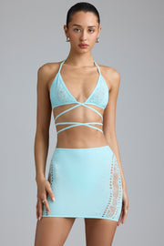 Oh Polly Joni Mini Jupe Taille Mi-Haute Bleu Glace Strass