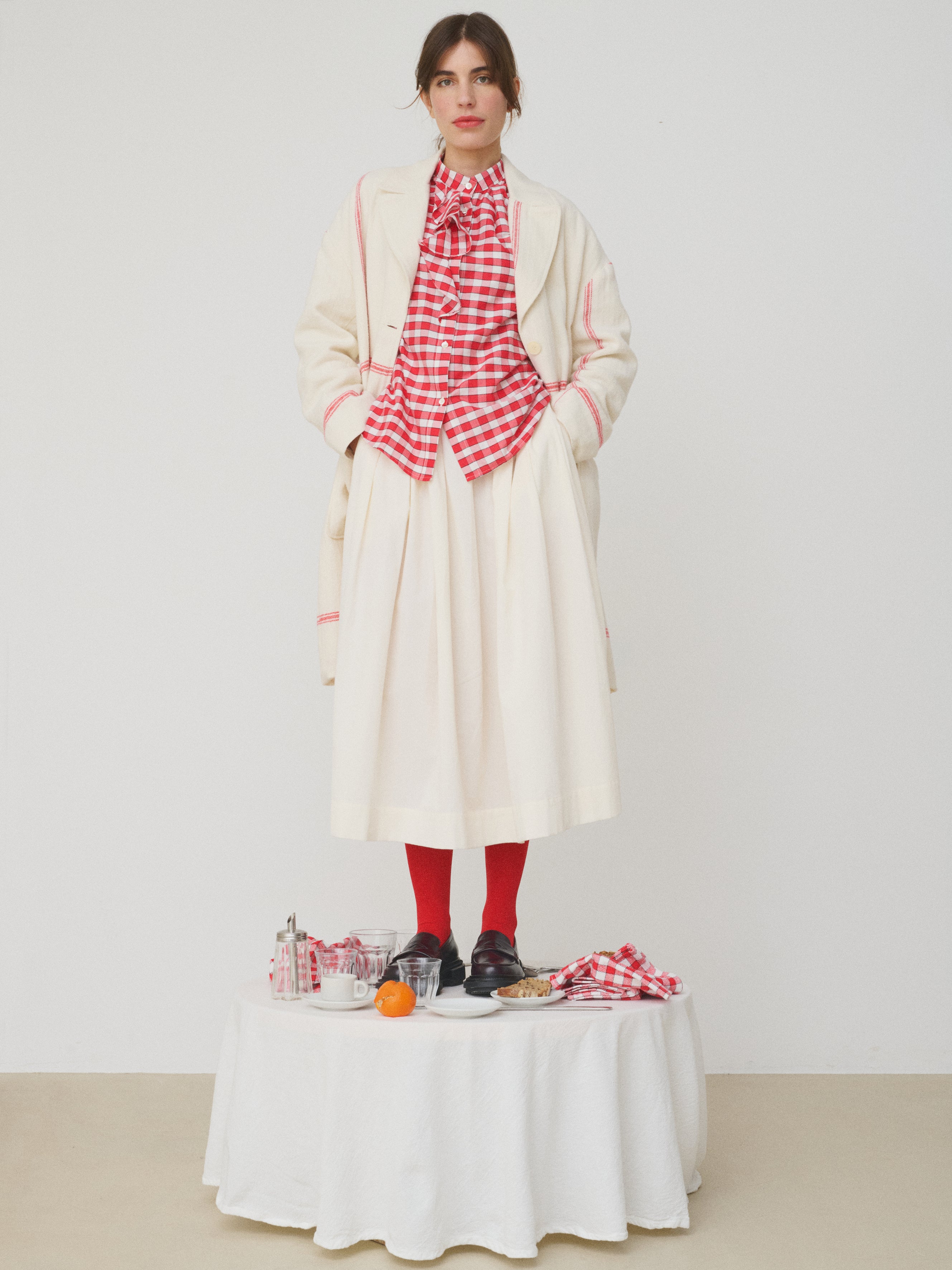 MII Mii à table Chemise Jabo coton-soie Vichy rouge