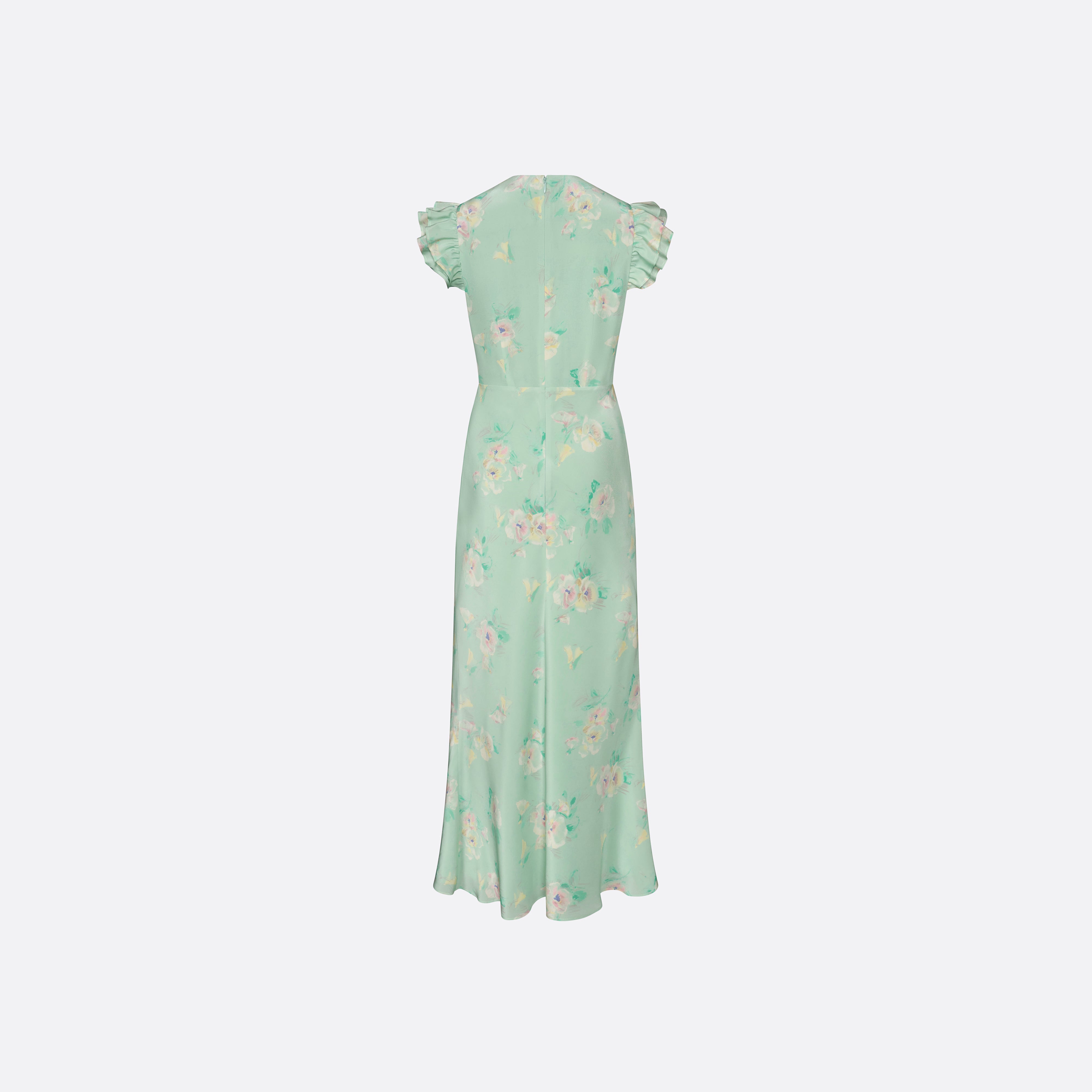 Alessandra Rich Robe midi soie volants vert multi
