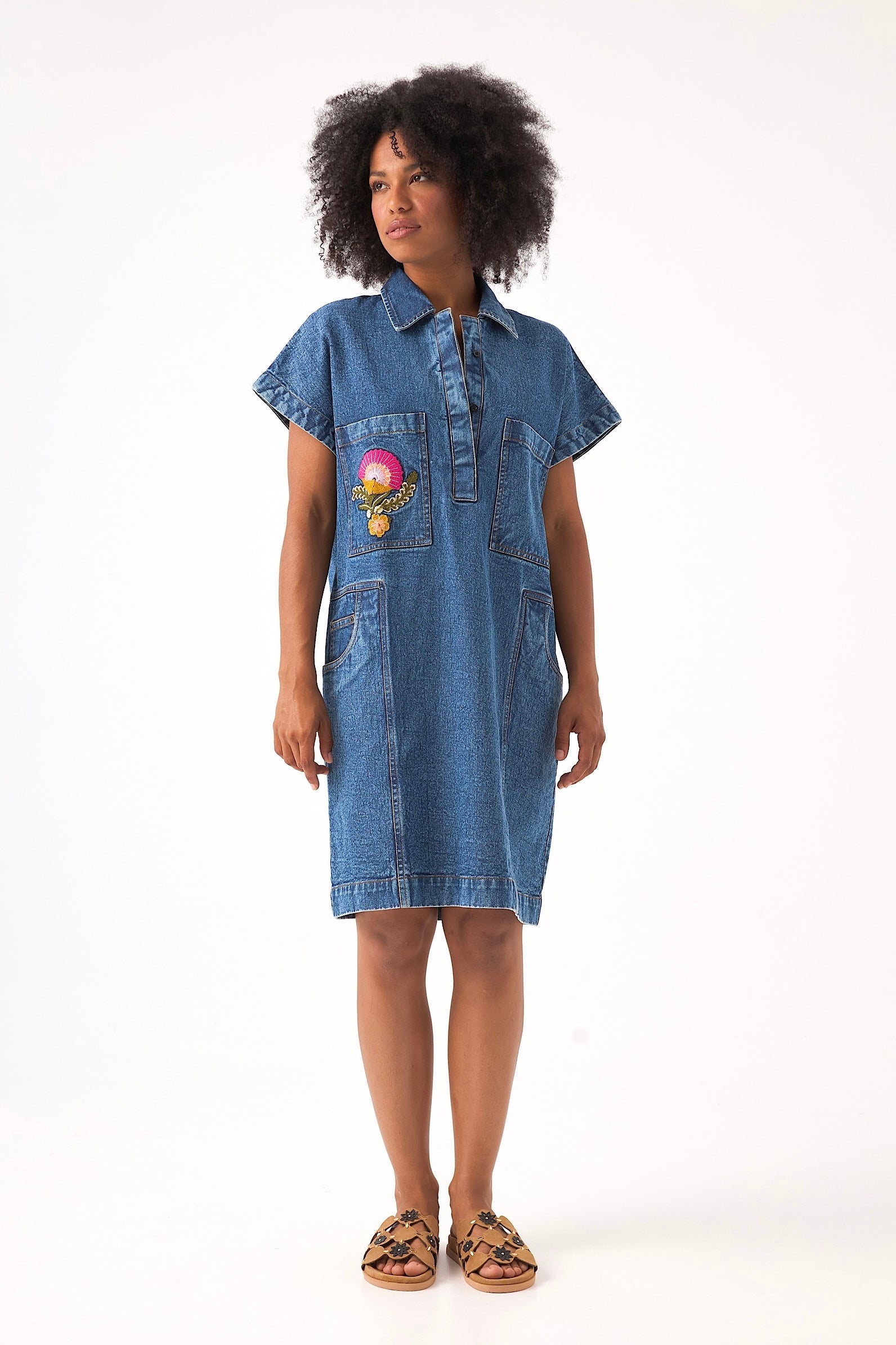 Chicosoleil Basquiat robe chemise midi denim bleu coton