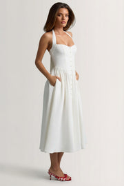 Oh Polly Orlena robe midi blanche boutonnée crêpe