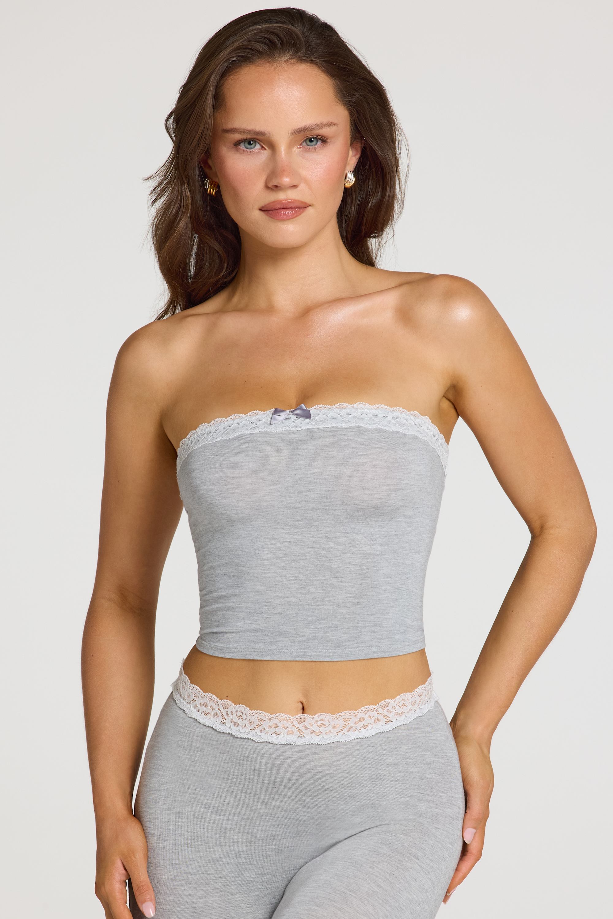 Oh Polly Tali bandeau modal gris chiné dentelle