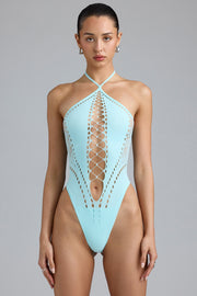 Oh Polly Summer 8168 body bleu glace licou dentelle laçage