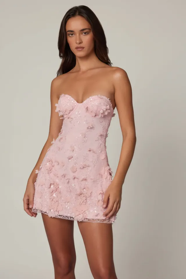 Oh Polly Embellished Edita robe mini rose sequins fleurs