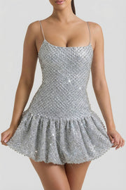 Oh Polly Embellished Callie robe mini argentée perles