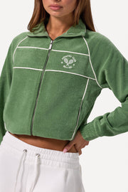 Oh Polly Knitwear sweat zippé crop éponge jade