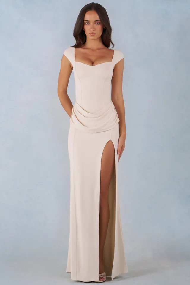 Oh Polly Elva Robe Maxi Ivoire Col Cœur Modal Fendue