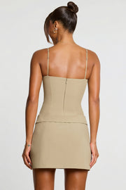 Oh Polly Bruna Mini Robe Taupe - Robe Portefeuille Plissée Twill