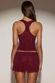 Oh Polly Embellished Aine top bordeaux strass col scoop