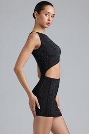 Oh Polly Embellished 8358 mini robe noire strass dos nu