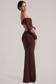 Oh Polly 15984 robe maxi marron dos nu modal