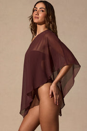 Oh Polly Zarayah Poncho Transparent Marron Espresso Mousseline