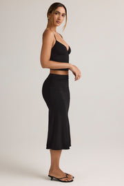 Oh Polly Luella Jupe Midaxi Noire Modal Ruchée Taille Haute