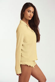 Oh Polly Mirae Haut Pyjama Modal Jaune Pastel Manches Longues