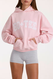 Oh Polly Knitwear Sweat Capuche Rose Oversize Coton