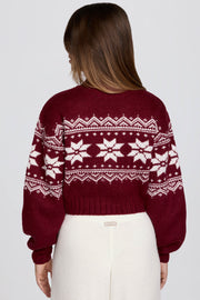 Oh Polly Knitwear BT1963 pull cropped rouge jacquard laine