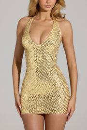 Oh Polly Embellished Arlona robe mini dorée sequins