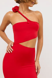 Oh Polly Kalina Robe Maxi Asymétrique Rouge Scarlet Jersey