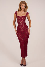 Oh Polly 15919 robe longue dentelle bordeaux moulante