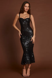 Oh Polly Embellished Raffaella Robe Midaxi Noire Zebra Satin