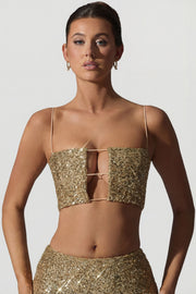 Oh Polly Embellished Ariana 12369 crop top doré sequins