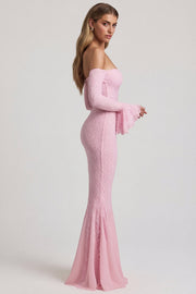 Oh Polly Verena robe maxi rose dentelle épaules nues